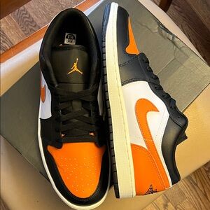 Jordan Men's Sneakers in Black, Orange, and White